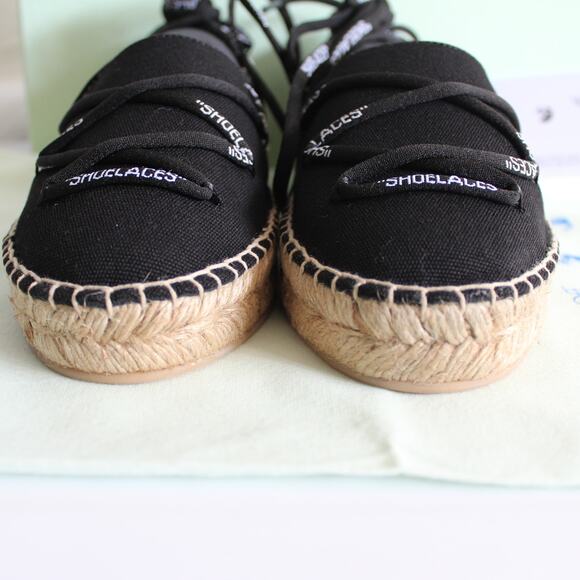 Off-White c/o Virgil Abloh Black & White Canvas Striped Lace-Up Espadrille Flat - Picture 8 of 16